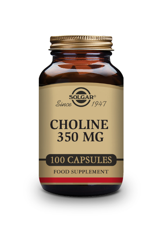 brun glasskrukke med choline 350 mg fra solgar
